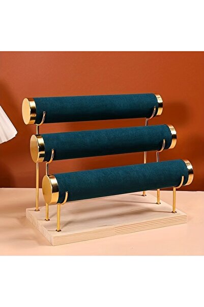 Choice حامل مجوهرات بسيط بثلاث طبقات باللون الأخضر - حامل أساور خشبي للنساء و...