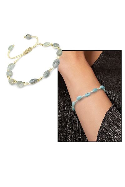 Tesbihane Macrame Braided Natural Cut Aquamarine Natural Stone Women's Bracelet