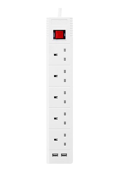 Lawazim 5-Way Heavy-Duty Extension Cord – 2990W with 5M Cable, 2 USB Ports, and On/Off Switches