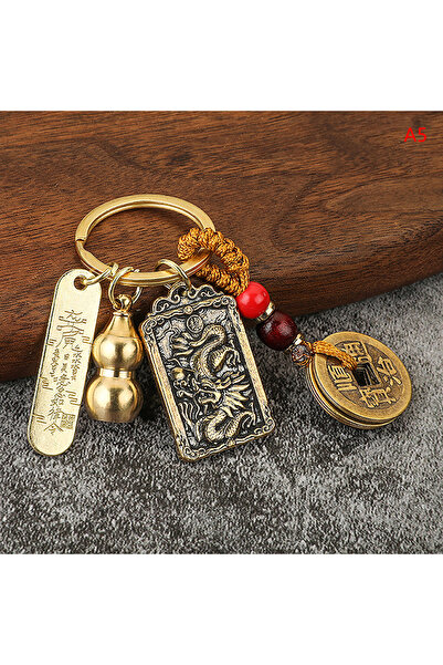 Choice1 Dragon Chinese Style Zodiac Brass Gourd Five Emperors Money Keychain ...