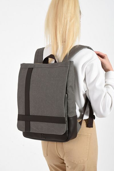 Fiyaka Mega 419 Unisex Canvas Backpack με θήκη Laptop ΓΚΡΙ-ΚΑΦΕ