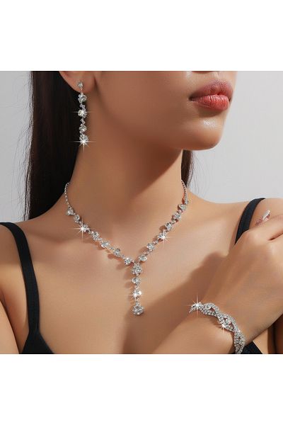 Choice 808095-فضي 4 قطع نسائية أنيقة من النحاس سلسلة مخلب عباد الشمس قلادة أقراط سوار مجوهرات