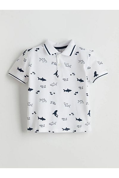 LC Waikiki Lcw Kids Ecru Polo Neck Printed Baby Boy T-Shirt and Shorts 2-Piece Set