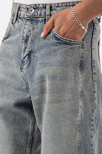 jaceyjace Relax Baggy Jean Trousers with Stitching Detail - Blue