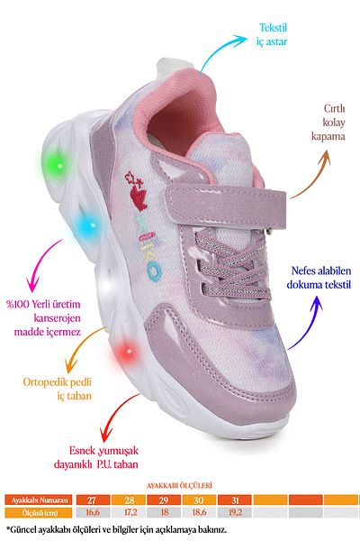 KARAMAZI Karamazı Kids Teno Velcro Lighted Girls' Sports Shoes