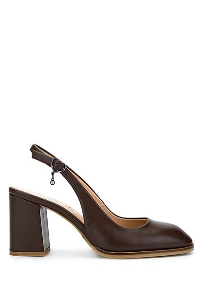 Tamer Tanca Women's Genuine Leather Brown Heeled Shoes