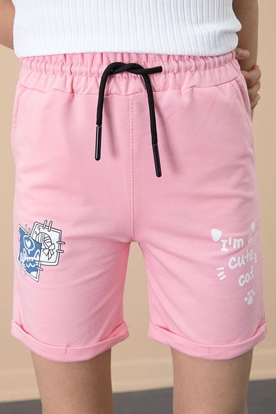 Cansın Mini Pink Paw Cute εμπριμέ κοριτσίστικο σορτς με ελαστική μέση 20759