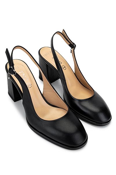 Tamer Tanca Women's Genuine Leather Black Leather Heeled Shoes