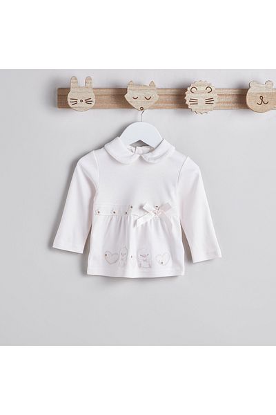 giggles Embroidered Peter Pan Collar Cotton Top and Pyjama Set