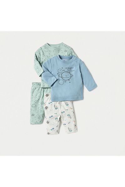 Juniors Space Print T-shirt and Pyjamas - Set of 2