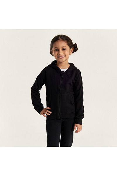 Juniors Solid Zip Through Jacket with Hood and Long Sleeves