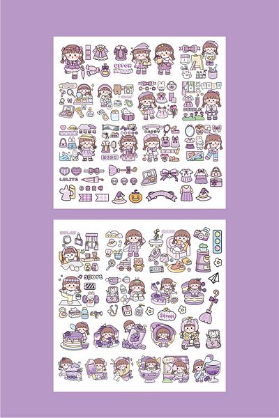 Piksel Grafik Kawaii Purple 150 Pieces Sticker Set - Pen, Laptop Notebook Water Bottle Sticker