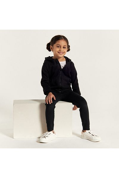 Juniors Solid Zip Through Jacket with Hood and Long Sleeves