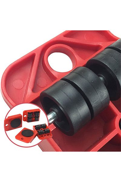 BOEM Kit de mutare mobilă SYNO, 5 piese, cu role, Greutate maximă 150 kg, Roșu