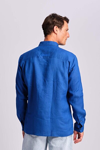 Ruck & Maul Ανδρικό λινό πουκάμισο 24865-952 Surf Blue