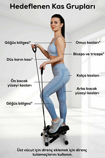 Cooltech Ipli Fitness Stepper Egzersiz Aleti -lcd Ekranlı Direnç Bantlı Taşınabilir Crossstep Fitness