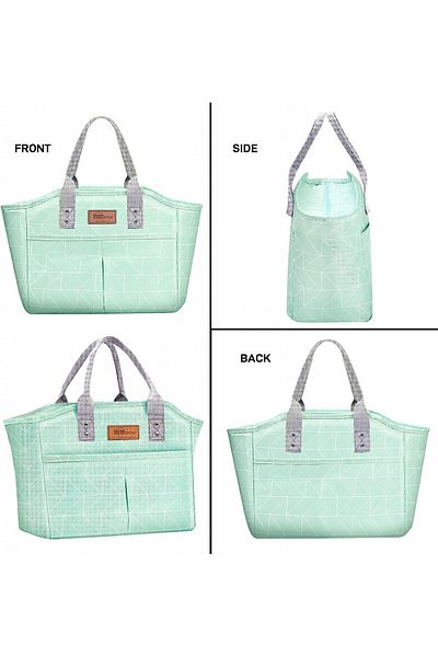 Homespon geantă de prânz, material textil/aluminiu, alb/verde deschis/gri, 29,9 x 14,7 x 24,8 cm