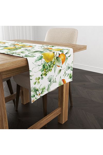 Evmila Spring Themed Lemon Patterned Velvet Fabric Digital Printed Runner