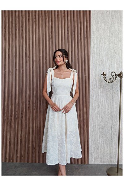 ESRAHELVACI Μπεζ Κεντητό Φόρεμα