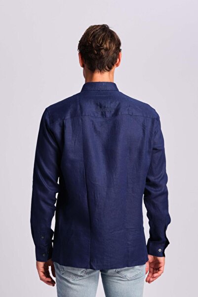 Ruck & Maul Ανδρικό λινό πουκάμισο 24865-166 Navy Blue