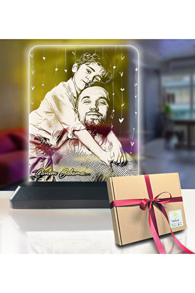 Genel Markalar Kişiye Özel Resimli Dikey Babalar Günü Dikdörtgen 3d Led Gece Lambası