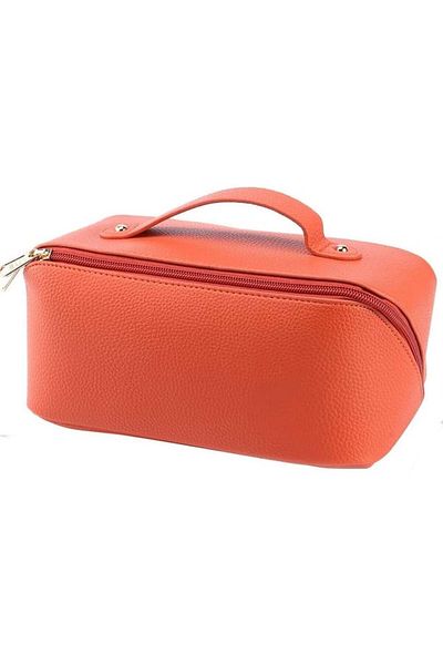 Demiawaking cosmetic bag, PU leather, orange, 23.5 x 11 x 11 cm