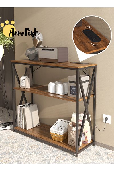AnneFish Console Table with Power Outlet Adjustable Sofa Entryway Table for Couch Hallway Entrance Room