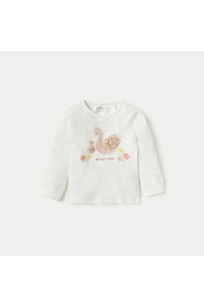 Juniors Swan Print Long Sleeves T-shirt and Elasticated Pyjama Set