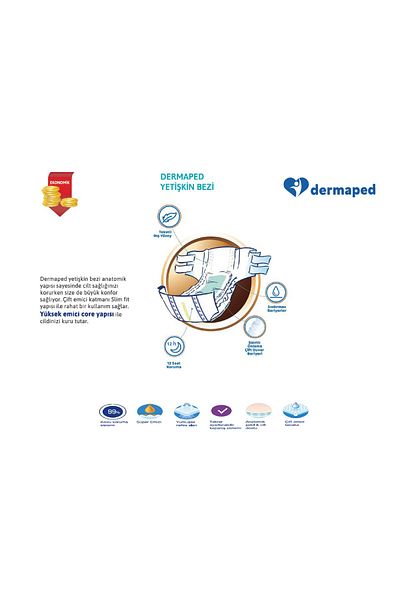 Dermaped X-Large 60 Pieces Patient Diapers with Waistband (2X30) 120-170 cm