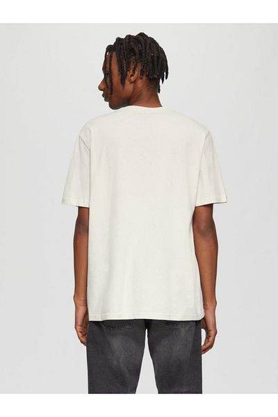 QS by s.Oliver Men's cotton T-shirt with text print and Regular Fit cut, Cream