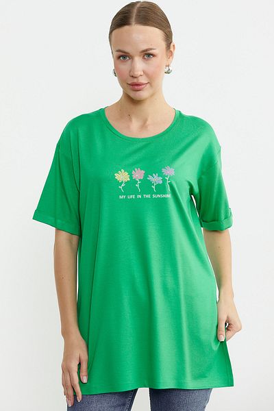 Sementa Floral Printed Crew Neck T-Shirt - Green