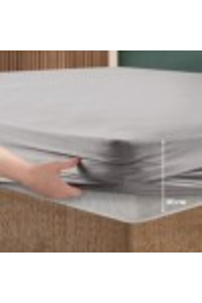 First Choice Bed cover set with elastic and 2 pillowcases, 100% ranforce cotton, 180x200 cm, Ash