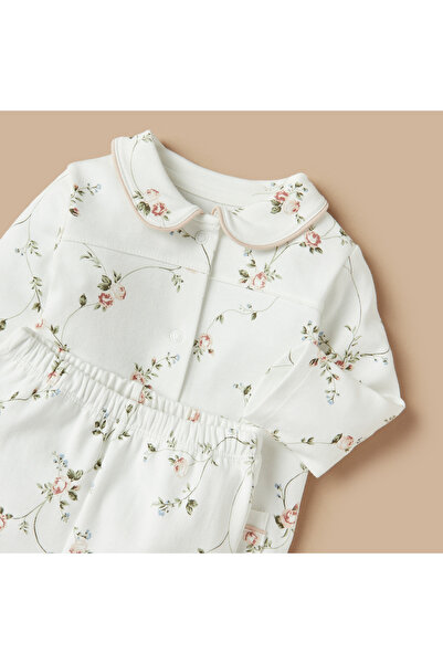 Juniors All-Over Floral Print Long Sleeves Shirt and Elasticated Pyjama Set