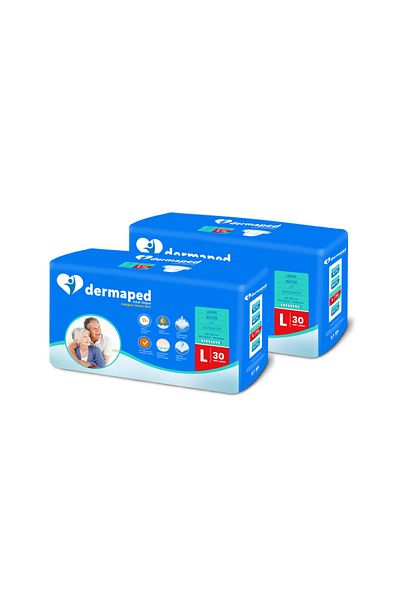 Dermaped 60 Pieces Large Adult Patient Diapers with Waistband(2X30)