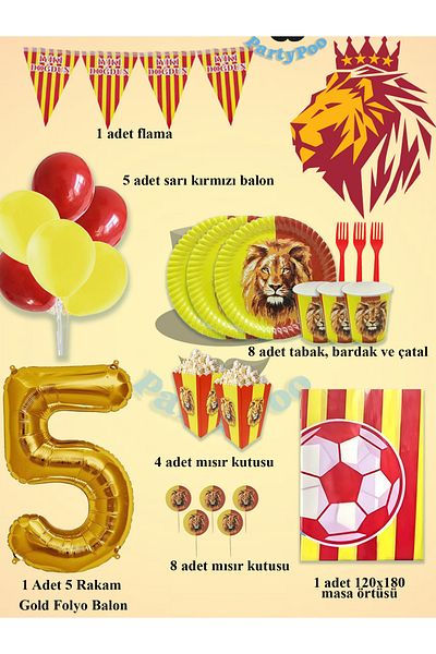 PartyPoo Yellow Red Football Fan Birthday Set for 8 People – Eco Party Supplies Decoration Set