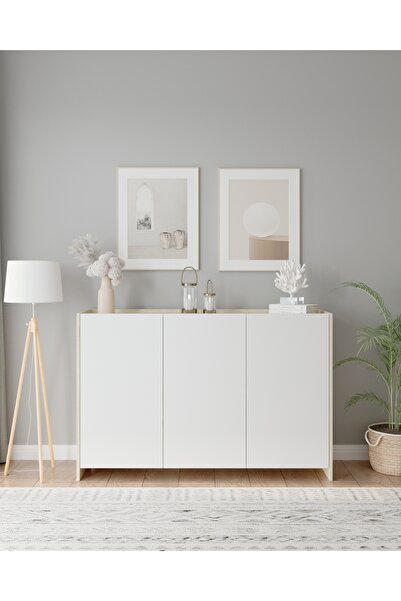 Mufi WooD 3 KAPAKLI TAMAMEN MDF KONSOL LEFKAS-BEYAZ