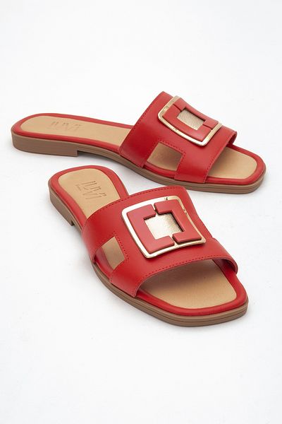 LuviShoes MILLYE شبشب نسائي بإبزيم من الجلد الطبيعي باللون الأحمر