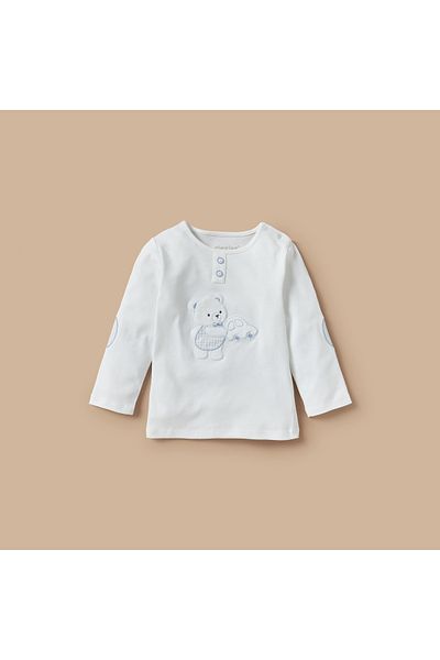 giggles Bear Applique Long Sleeves T-shirt and Checked Pyjama Set