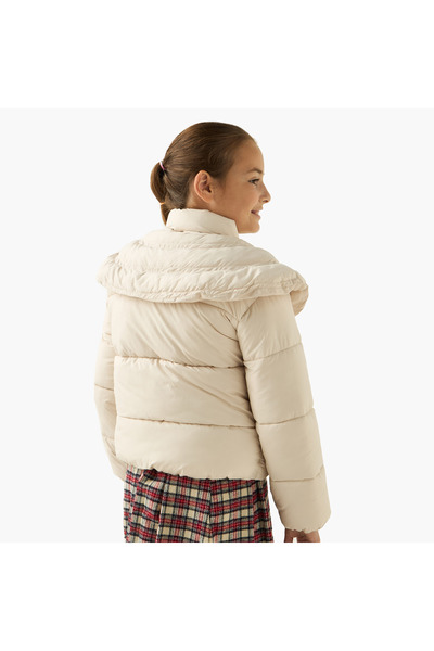 Juniors Quilted Heavy Jacket with Button Closure and Long Sleeves