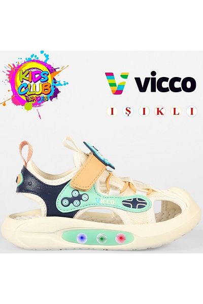 Kocamanlar Ayakkabı Vicco Rocket First Step Baby Orthopedic Lighted Children's Sports Sandals Beige