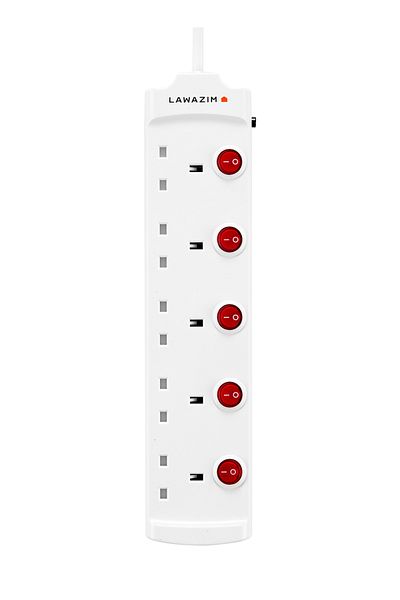 Lawazim 5-Way Heavy-Duty Extension Cord – 2990W with 3M Cable, 13A Fused Plug, and On/Off Switches