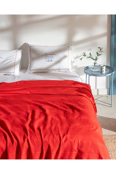 Madame Coco Mathilda Double 100% Cotton Karde Plain Pique Set - Red