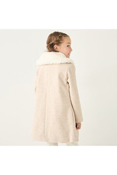 ELIGO Solid Longline Jacket with Long Sleeves and Faux Fur Detail