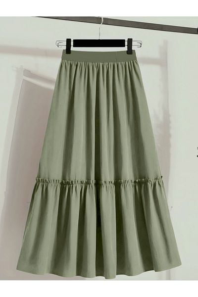 Modamorfo Elastic Waist Parachute Skirt - Khaki