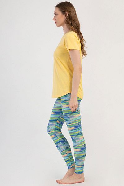 VİENETTA Women's Short Sleeve Tights Yellow Pajama Set C4T6N3O804
