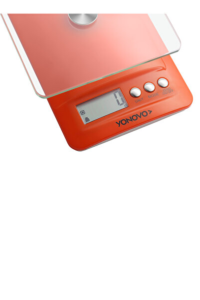 Lawazim Yonovo Glass Kitchen Scale - Orange, 5000g Capacity, 0.1g Accuracy, LCD Display, Zero Function