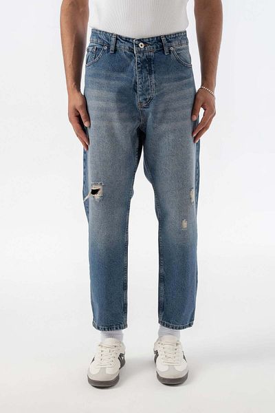 jaceyjace Ripped Detailed Boyfriend Jean Trousers - Dark Blue