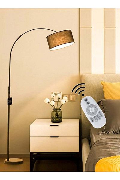 Saharaz Modern Curved Floor Lamp With 3 Levels Remote Control Dimmable, Marble Base, 12W, Marble Black