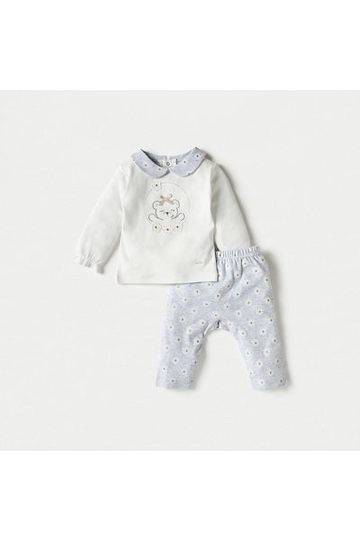 giggles Applique Detail Top and Printed Pyjama Set