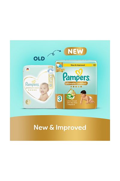 Pampers Ultimate Comfort Taped Diapers, Size 3, 6-10kg, Mega Pack, 62 pcs